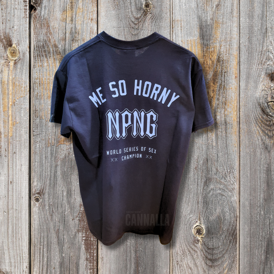 CAMISETA NO PAIN NO GAIN AZUL MARINO "ME SO HORNY"